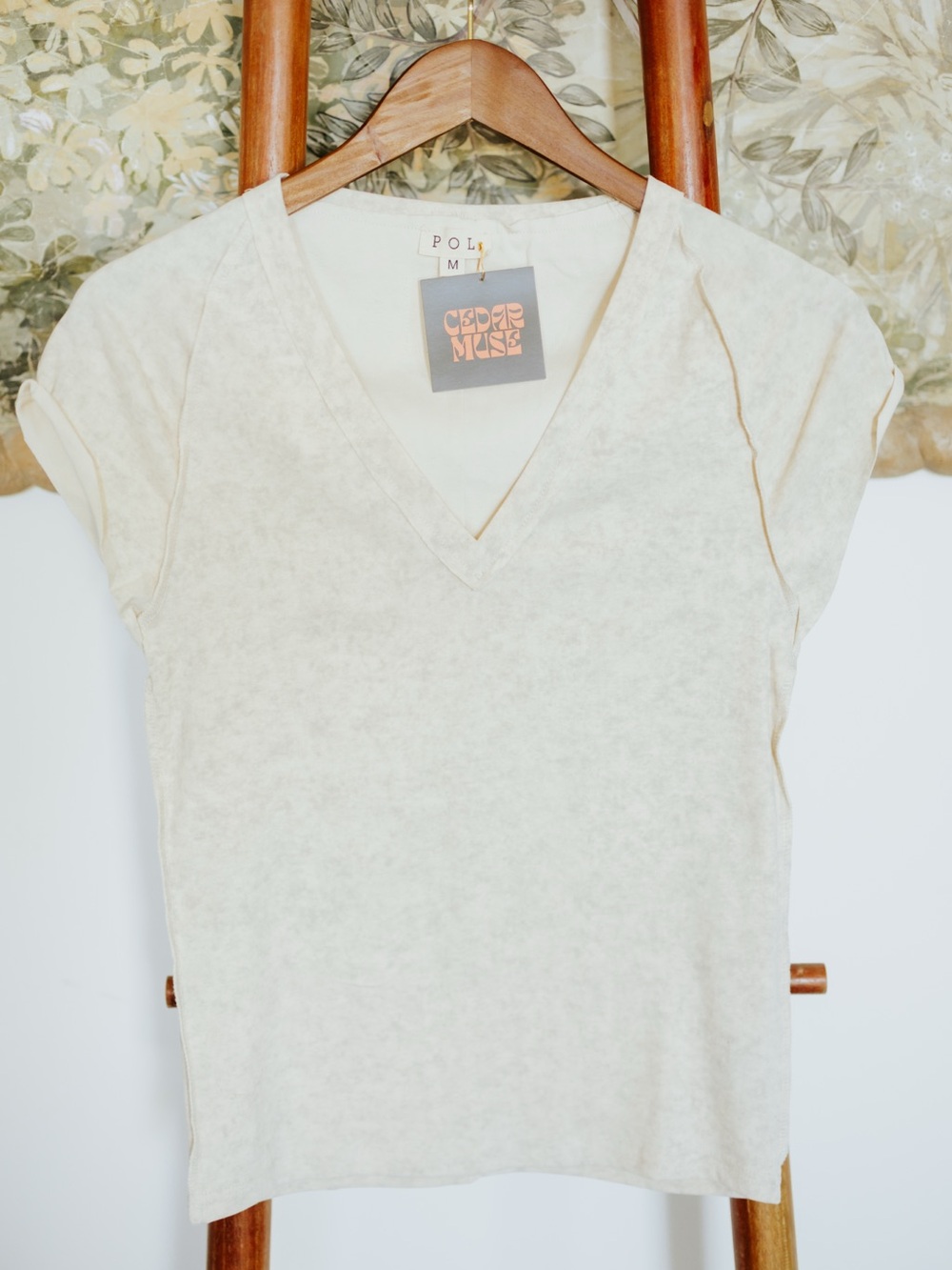 Vintage Wash V Neck Cotton Slim Fit Tee Top NWT